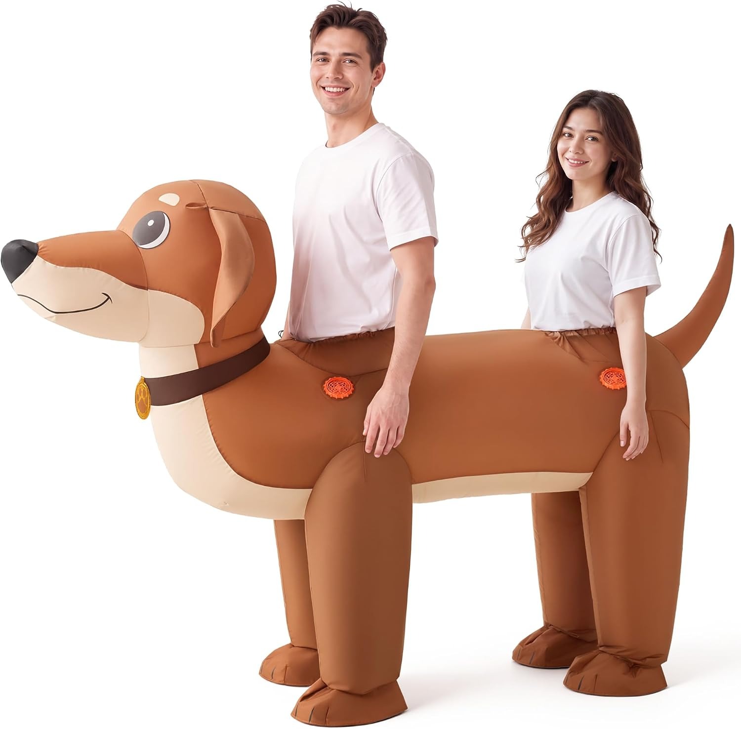 Costumes - カップル用、大人用の、空気で膨らませるダックスフンドのコスチューム。