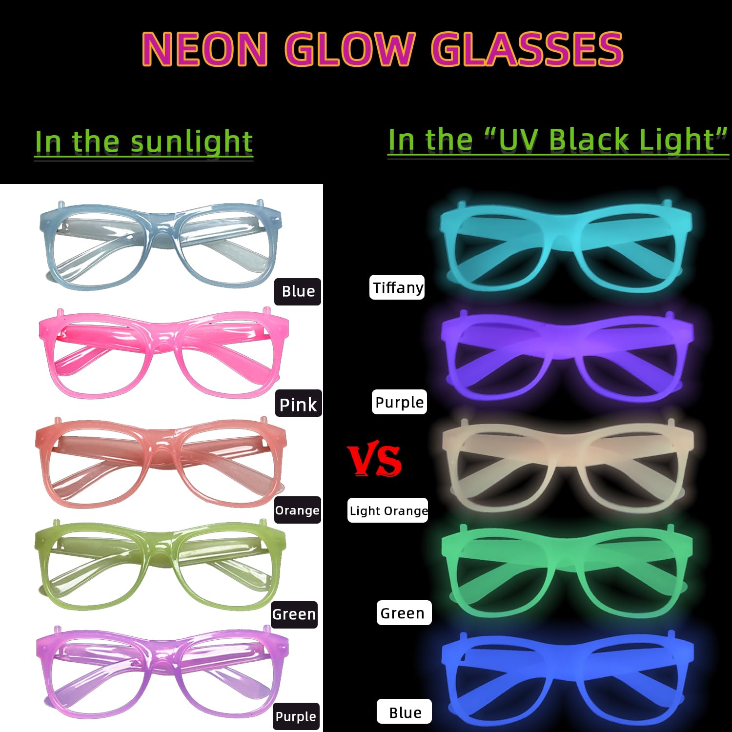 2/24個入り 暗闇で光るネオングラス レンズなし 発光グラ - Glow In The Dark Party Glasses のレビューと価格