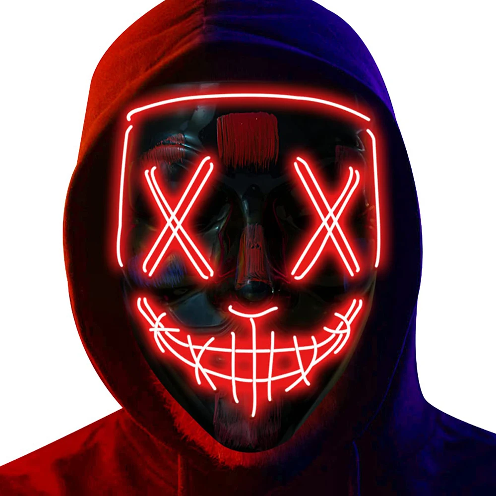 大人も子供も楽しめる、ハロウィーンのネオンLEDマスク。暗闇 - Led Purge Mask Halloween のレビューと価格